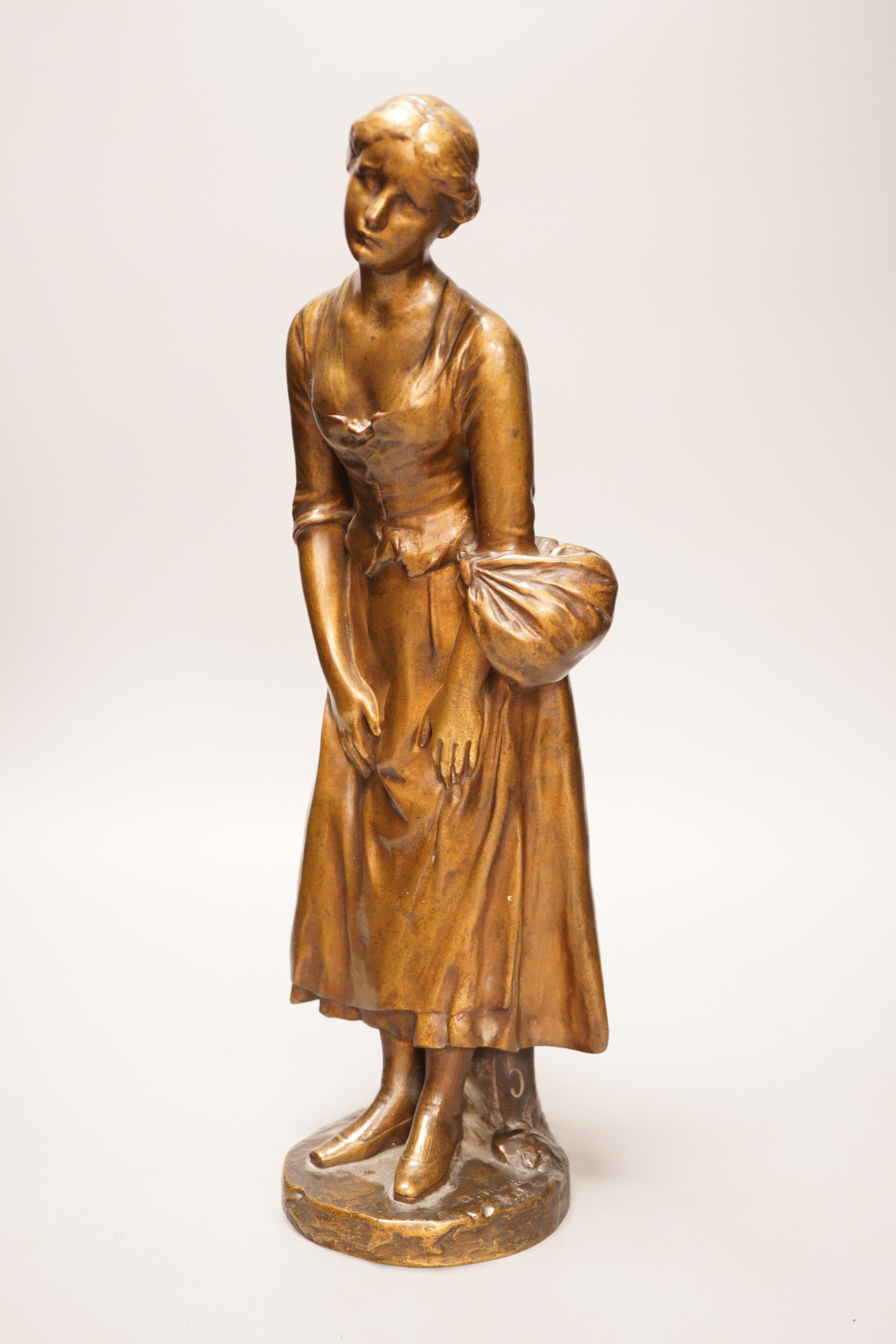 Antonin Mercie (French 1845-1916) - a late 19th century gilt bronze study of a standing female. ‘FONDU PAR SIOT DECAUVILLE ORIGINAL’ stamped to base rim, 41.5cm tall